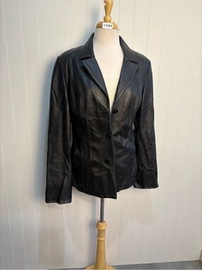 Vintage Black Genuine Leather Jacket Women’s Tailored Minimalist 90s Coat 12